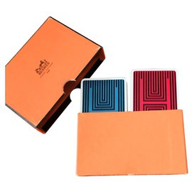 Hermès-Raro jogo de cartas vintage Hermes-Vermelho,Azul escuro