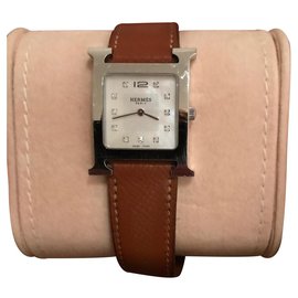 Hermès H-1.510-formato di quadrante medio brillante su madreperla Argento