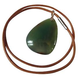 Autre Marque Collier cuir+ pierre aventurine Vert olive