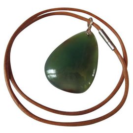 Autre Marque-Leather + aventurine stone necklace-Olive green