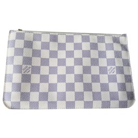 Louis Vuitton-Carteira excelente Neverfull xadrez Azur Louis Vuitton-Branco,Azul