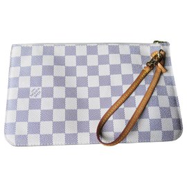 Louis Vuitton-Carteira excelente Neverfull xadrez Azur Louis Vuitton-Branco,Azul