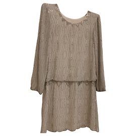 Rene Derhy Mädchen Kleid Grau mit Strass und Langarm Silber Grau