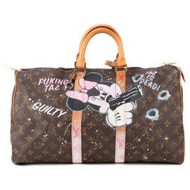 Louis Vuitton-Louis Vuitton Keepall Travel Bag 45 lona feita sob encomenda do monograma "Fucking Taz" por PatBo!-Marrom