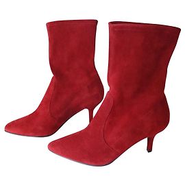 Stuart Weitzman Cling Sock Boots Red Leather 7cm Heel Red