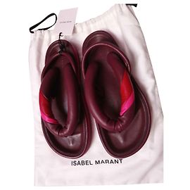 Isabel Marant Eckily Leather Flip Flops Purple Pink Purple