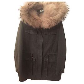 Parka Berenice kaki de algodón con capucha de pelo de mapache Caqui