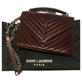 Saint Laurent College Medium Burdeos Matelasse Cuero Plata Burdeos