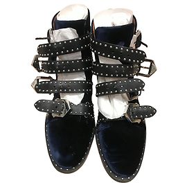 Givenchy Straps Ankle Boots Dark Blue Velvet Dark blue