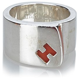 Hermès-Hermes Silver Silver Candy Bague-Argenté,Orange