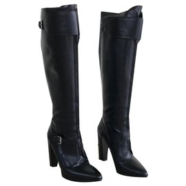 Hermès-Hermès leather boots-Black