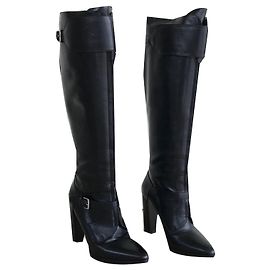 Hermès black leather riding boots with heels Black