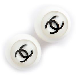 Chanel button CC clip on earrings White