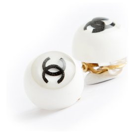 Chanel-Chanel button CC clip on earrings-White