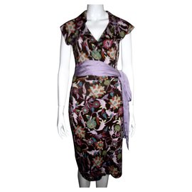 Diane Von Furstenberg-Attica vestido de seda-Marrom,Multicor
