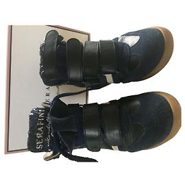 Serafini Manhattan High Sneakers Wedges Navy Blue Leather Navy blue