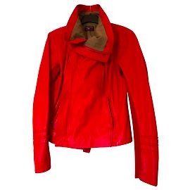 Chaqueta Biker One step de cuero de cordero rojo Roja
