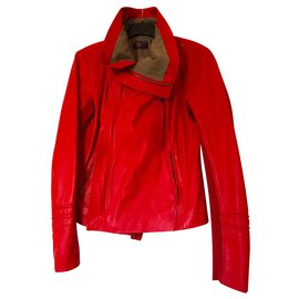 One step Red Lambskin Biker Jacket Red