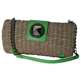 Borsa Kate Spade in pelle verde e vimini Altro Verde