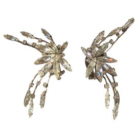 Autre Marque-Butler and Wilson Diamante Wing Clip On Earrings-Silvery