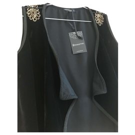 Autre Marque-Vest in black velvet and golden decoration on the shoulders-Black,Golden