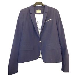 Ikks Navy Blue Striped Suit Jacket Cotton Size 44 White Navy blue Dark blue