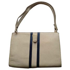 Bege e azul 1970s Bolsa de couro italiana vintage Bege Azul escuro