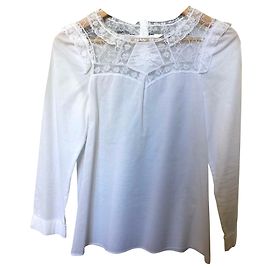 Blusa Maje de algodón blanco y encaje Blanco