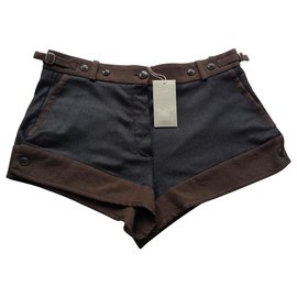 Vanessa Bruno-Grey Brown Wool Shorts-Brown,Dark grey