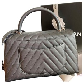 Chanel-Coco Handle Caviar Chevron SHW-Dark grey
