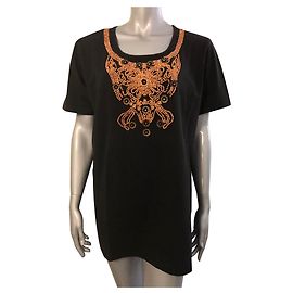 Camiseta Marina Rinaldi de algodón negro con cuentas marrones Negro