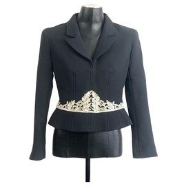 Chanel-Casaco Chanel em lã preta bordada com strass-Preto,Prata