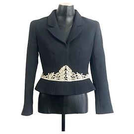 Giacca Chanel in lana nera ricamata con strass Nero Argento