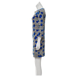 Diane Von Furstenberg-Vestido DvF Ruri-Preto,Branco,Azul