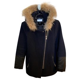 Sandro Navy Blue Wool Short Coat with Hood Navy blue