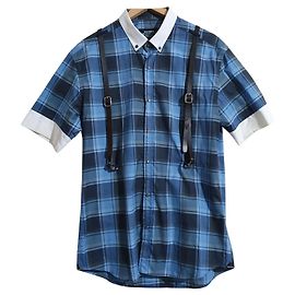 Autre Marque Camisa xadrez Takeshy Kurosawa azul de algodão e couro Azul