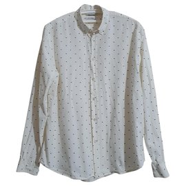 Camisa de algodão Samsoe & Samsoe branca e azul Branco Azul