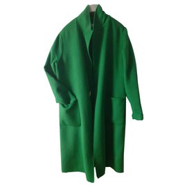 Zara-Manteau flanelle de laine-Vert olive