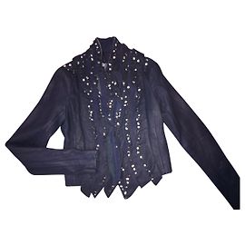 Jaqueta Givenchy de couro de cordeiro com pérolas e cristais Cinza escuro Cinza antracite