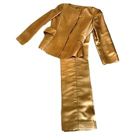 Conjunto de calça e casaco Carolina Herrera dourado de seda e algodão Dourado