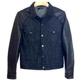 The Kooples Denim/leather jacket Black Dark blue