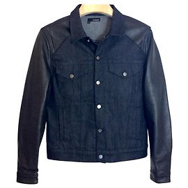 The Kooples Veste en jean / cuir Noir Bleu foncé