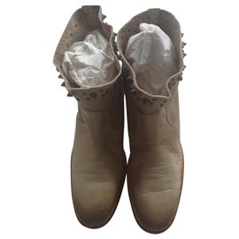 Zadig & Voltaire-Marlow Studs couro botas de tornozelo-Bege