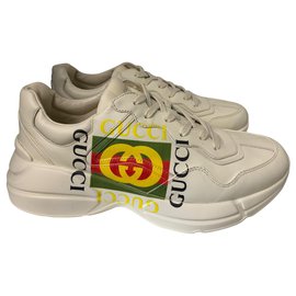 Gucci-Rhyton-Ledersneaker mit Gucci-Logo 43.5 EU-Weiß