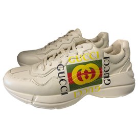 Gucci-Rhyton-Ledersneaker mit Gucci-Logo 43.5 EU-Weiß