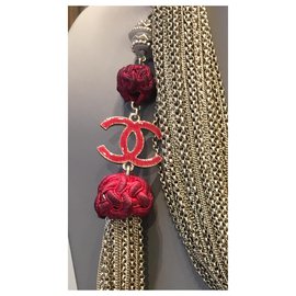 Chanel-Colliers longs-Argenté,Rouge