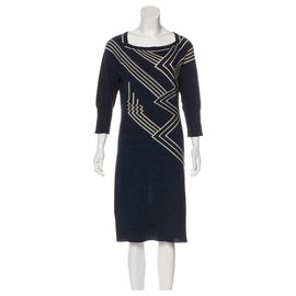 Diane Von Furstenberg-Vestido de lana Rozins-Azul,Amarillo