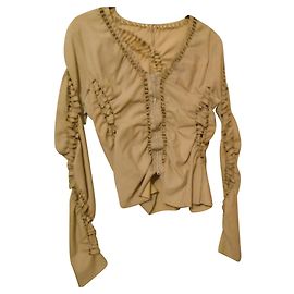 Sylvie Schimmel GIACCA CAMICIA TOP IN PELLE ELASTRAN ORO Beige
