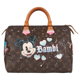 Louis Vuitton-Louis Vuitton borsa veloce 30 Monogramma personalizzato "Bambi" di PatBo!-Marrone