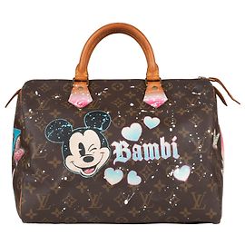 Sac à main Louis Vuitton Speedy 30 Monogram customisé "Bambi" par PatBo ! Marron